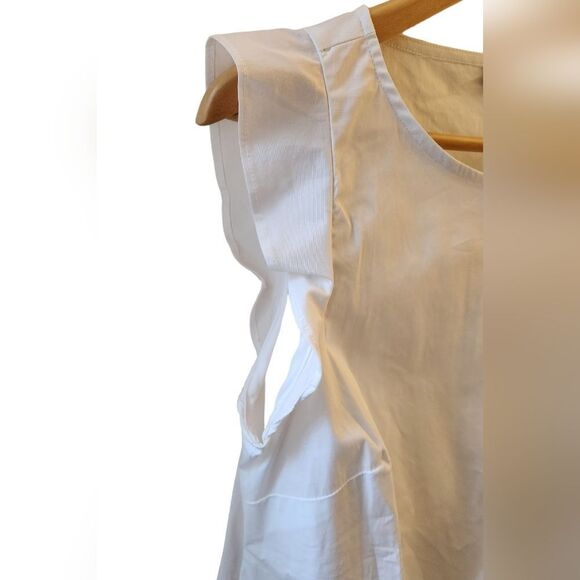 Banana Republic Top Blouse Ruffle Sleeveless Cotton BOHO White Peplum Babydoll S - Picture 3 of 11
